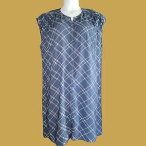 Soft Joie Blue and White Plaid Rayon Midi Cap Sleeve Shirt Dress, M